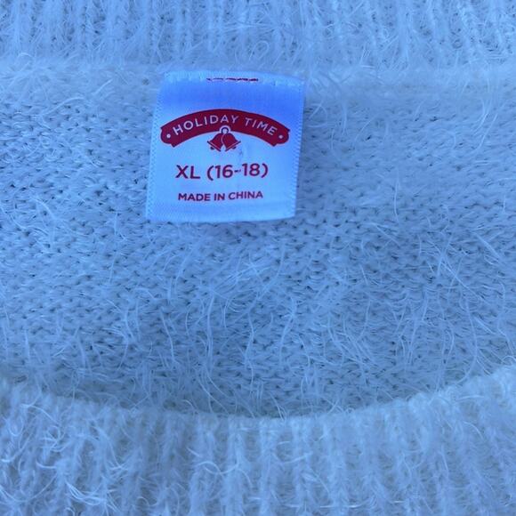 Holiday Time white fuzzy sequin polar bear sweater size XL 16/18 - Picture 3 of 7